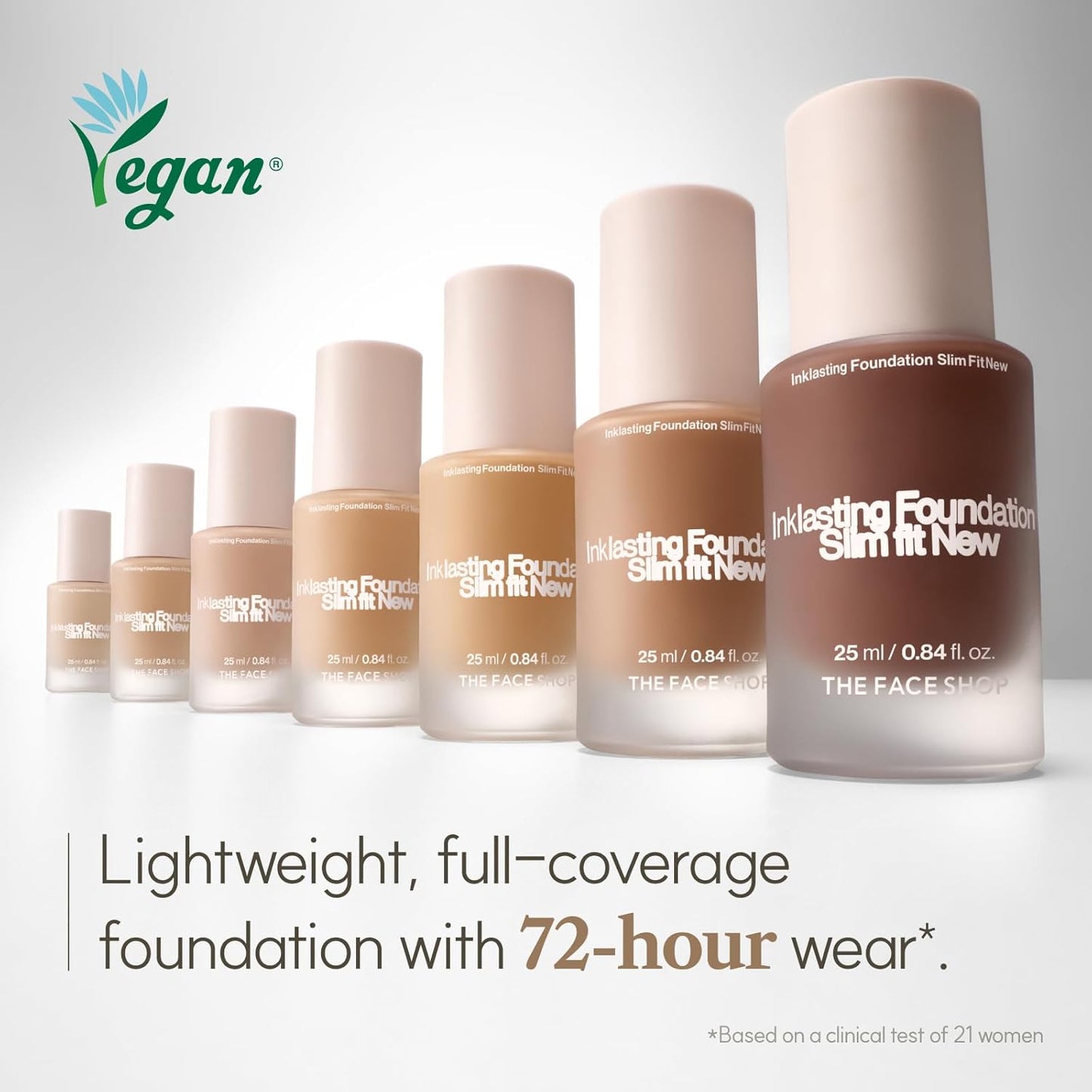 THE FACE SHOP Ink Lasting Liquid Foundation, Full Coverage, 72‑Hour Wear Semi‑Matte Finish, Makeup with Bakuchiol, W120 Cashew, 0.84 Fl. Oz.