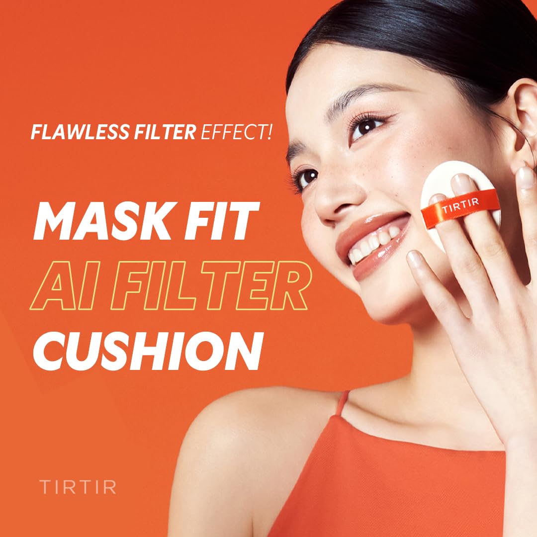 TIRTIR Mask Fit Ai Filter Cushion Foundation | AI-Like Semi-Matte Finish - Up to 72-Hour Medium to Full Coverage Korean BB Cushion Make up Beauty, #17C Porcelain, 0.63 Fl Oz