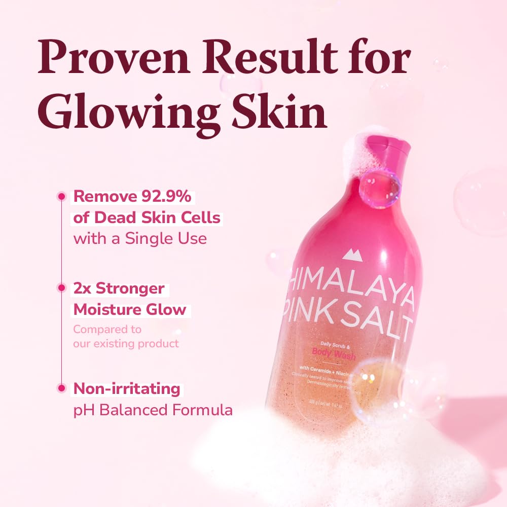 HIMALAYA PINKSALT Daily Scrub & Body Wash - Exfoliating Body Scrub, Dead Sea Salt & Himalayan Pink Salt, Natural Moisturizing Bodywash, Retinol & Hyaluronic Acid Shower Gel, Korean Skincare 14.1oz