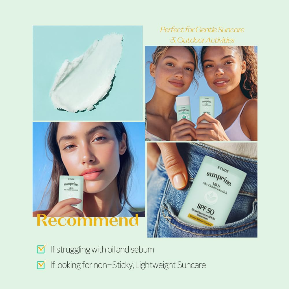 ETUDE Sunprise Mild Airy Finish Sunstick SPF50+ PA++++ Powdery sunscreen, Vegan, Non-Greasy, Sebum Control, Matte Finish, Sensitive Skin Friendly, 19g