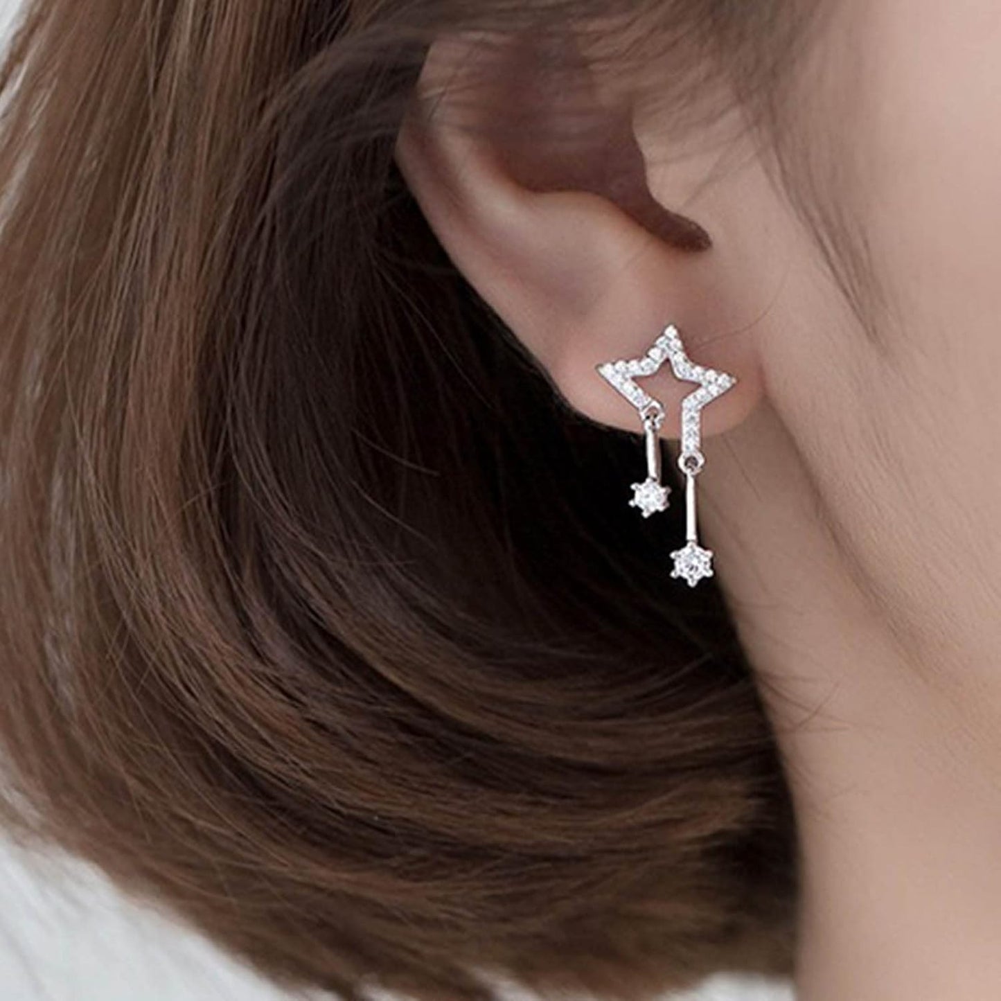 Vintage Crystal Star Earrings Rhinestone Drop Earrings Boho Star Crystal Dangle Earrings Silver Cz Star Stud Earrings Jewelry for Women