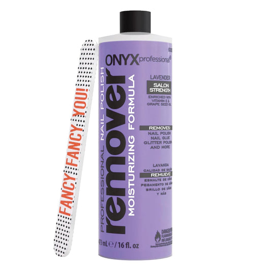 Onyx Professional Nail Polish Remover Kit with 7 inch Nail File, Lavender Scent, Made in USA, 16 fl oz - Moisturizing Formula Gel Polish Remover, Acetone-based, Enhanced with Vitamin E, Grape Seed Oil