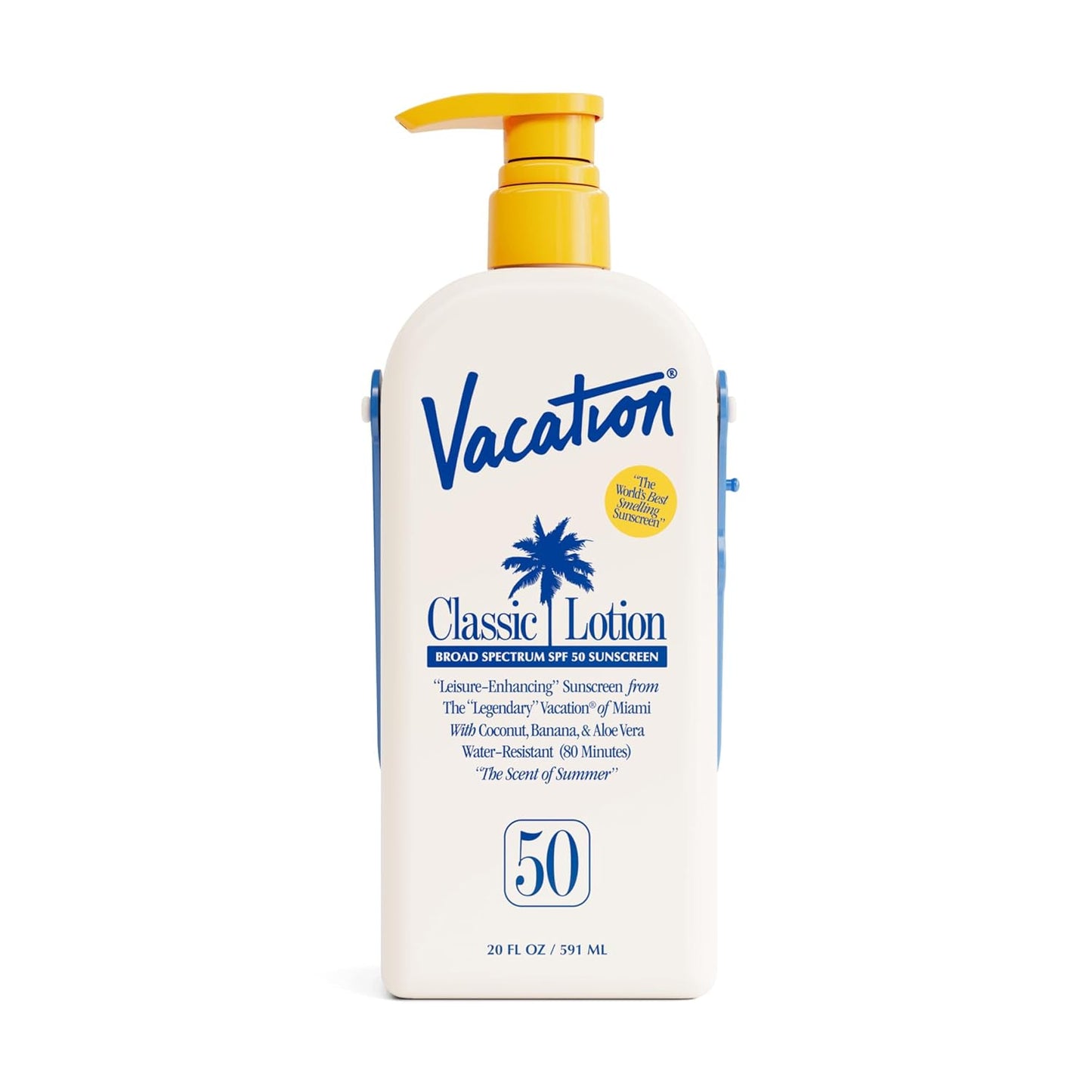 Vacation Classic Lotion SPF 50 Sun Jug, Broad Spectrum Bulk Sunscreen SPF 50, Water Resistant Sunblock, Suntan Lotion with Pump, Vegan, Family-Size, 20 Fl. Oz.