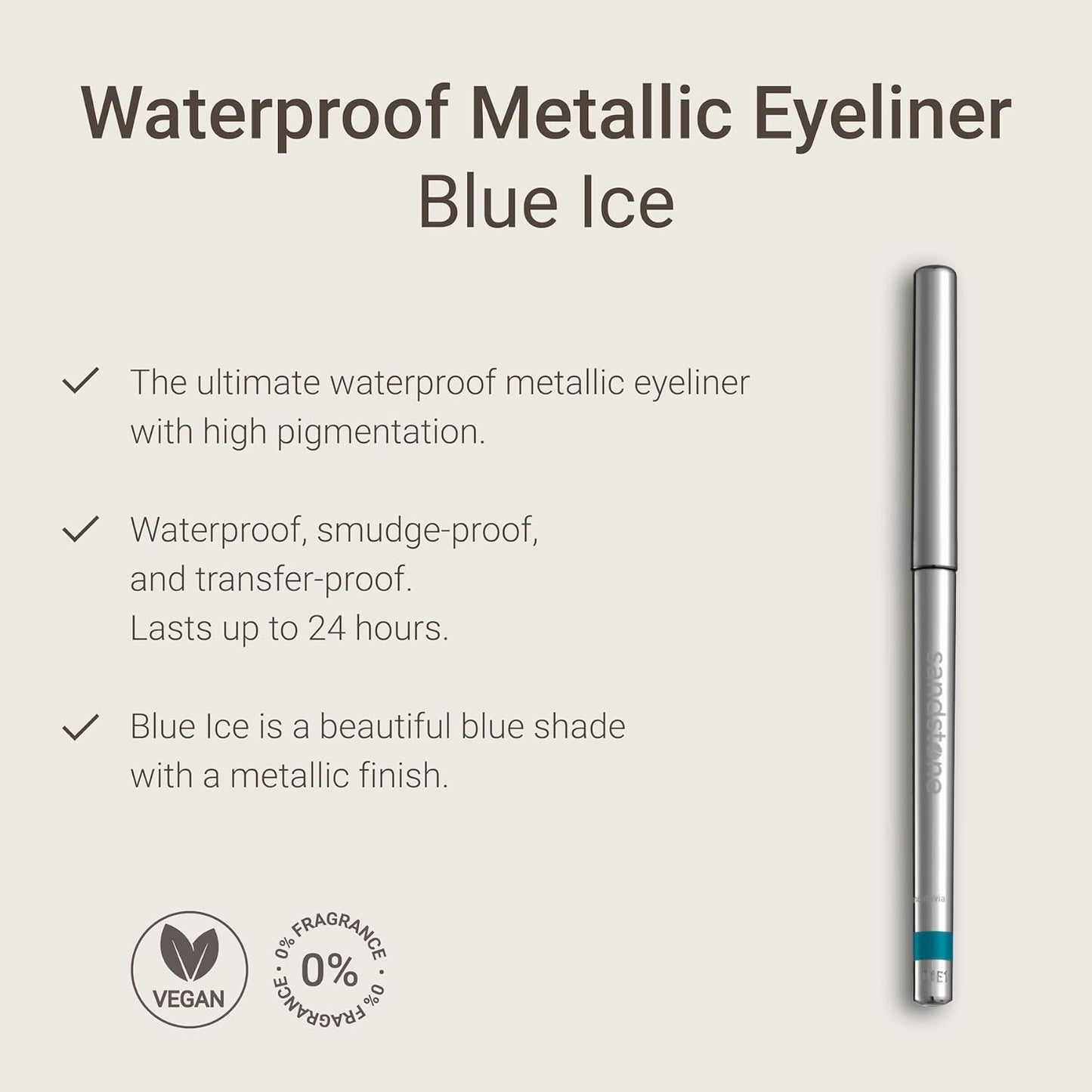 Hypoallergenic Waterproof Eyeliner - Fragrance Free Metallic Eye liner - Vegan and Cruelty Free Eye Pencil - Eyeliner Pencil for Sensitive Eyes (Blue Ice)