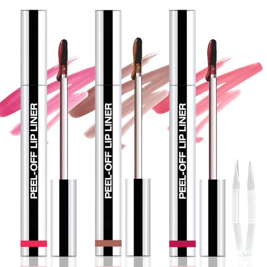 3Pcs Peel Off Matte Liquid Lip Gloss Stain-Lip Liner with Tweezer, Peel Off Lip Stain, Long Lasting & Waterproof Lipstick Tattoo, Transfer-Proof Lip Gloss for All Skin Types (00#+02#+06#, 3Pcs)
