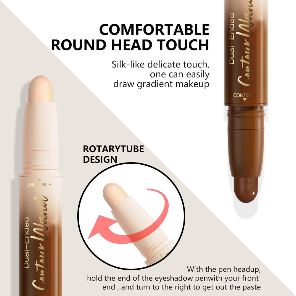 Dual-Ended 2-in-1 Cream Contour & Highlighter Stick – Waterproof, Long-Lasting for Face & Body Makeup, Suitable for All Skin Tones, 01#Nuetral Nude + Beige
