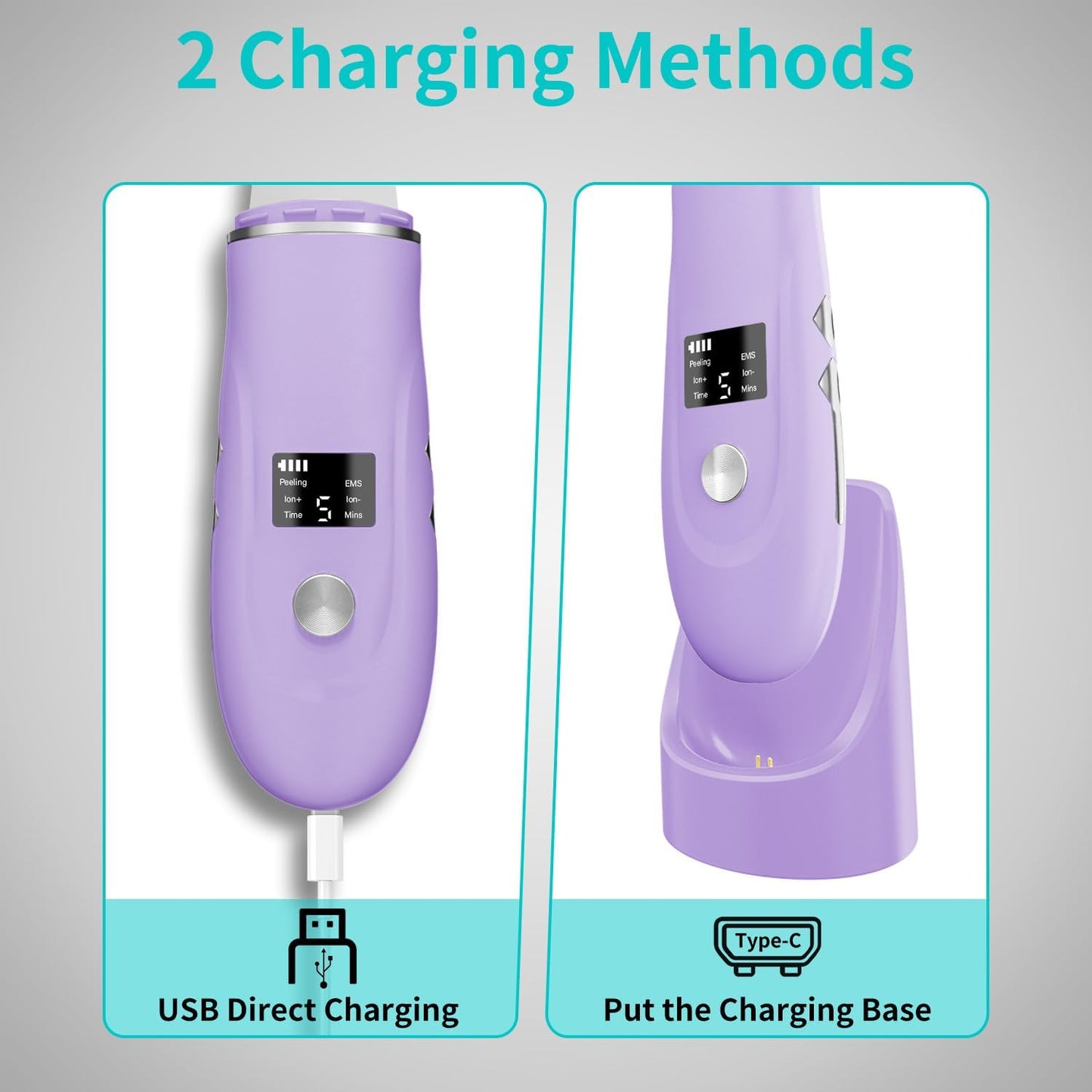 Skin Scrubber Facial Spatula - 4-in-1 Deep Cleansing Tool for Pore Extraction, Fast Charging Dock Blackhead Remover Face Spatula for Facial Skincare Women Gift (Purple)