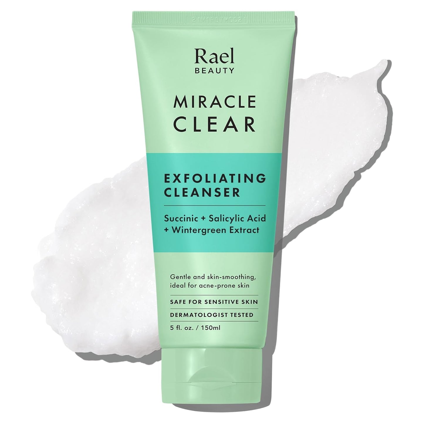 Rael Miracle Clear Face Wash – Gentle Exfoliating Cleanser with Succinic Acid & Minerals, Hydrating Formula for Daily Use, Ideal for Acne-Prone, Dry, Sensitive & Oily Skin, Vegan (5 fl oz)