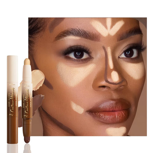 Dual-Ended 2-in-1 Cream Contour & Highlighter Stick – Waterproof, Long-Lasting for Face & Body Makeup, Suitable for All Skin Tones, 04#Nude Brown + Nude