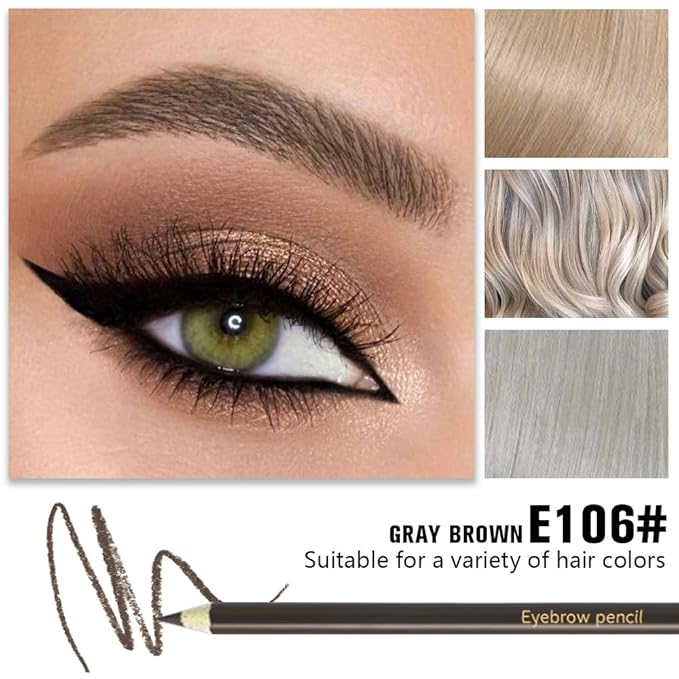 6Pcs Gray Brown Eyebrow Pencils for Women,Wooden Hard-Core Eyebrow Eyeliner Pencil,Sharpener Included,Long Lasting Waterproof Sweat-proof Create a Natural Eye Brow Makeup,Beginner Brow Pencil,Vegan