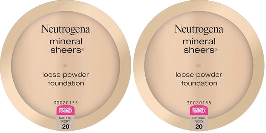 Neutrogena Mineral Sheers Lightweight Loose Powder Makeup Foundation with Vitamins A, C, & E, Sheer to Medium Buildable Coverage, Skin Tone Enhancer, Face Redness Reducer, Natural Ivory 20,.19 oz