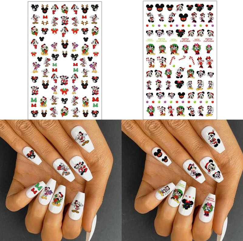 6 Sheets Christmas Nail Art Stickers Decals Cute Cartoon Snowflake Christmas Tree Self Adhesive Nail Stickers Supply Winter Xmas Nail Decals for Women DIY Manicure Tips Xmas Party Nail Decoration