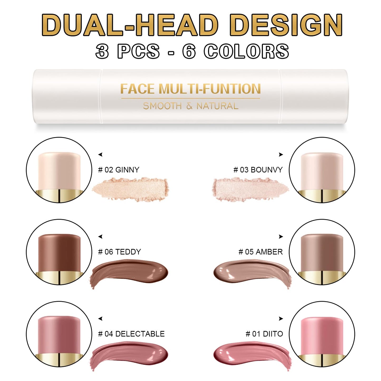 6 Colors Cream Contour Stick Makeup Contour Kit,Double-ended Cream Bronzer Stick for Sculpt, Highlighter Stick,Cream Blush Stick,Lightweight Contour Makeup Kit, Matte & Dewy Finish (SET A)