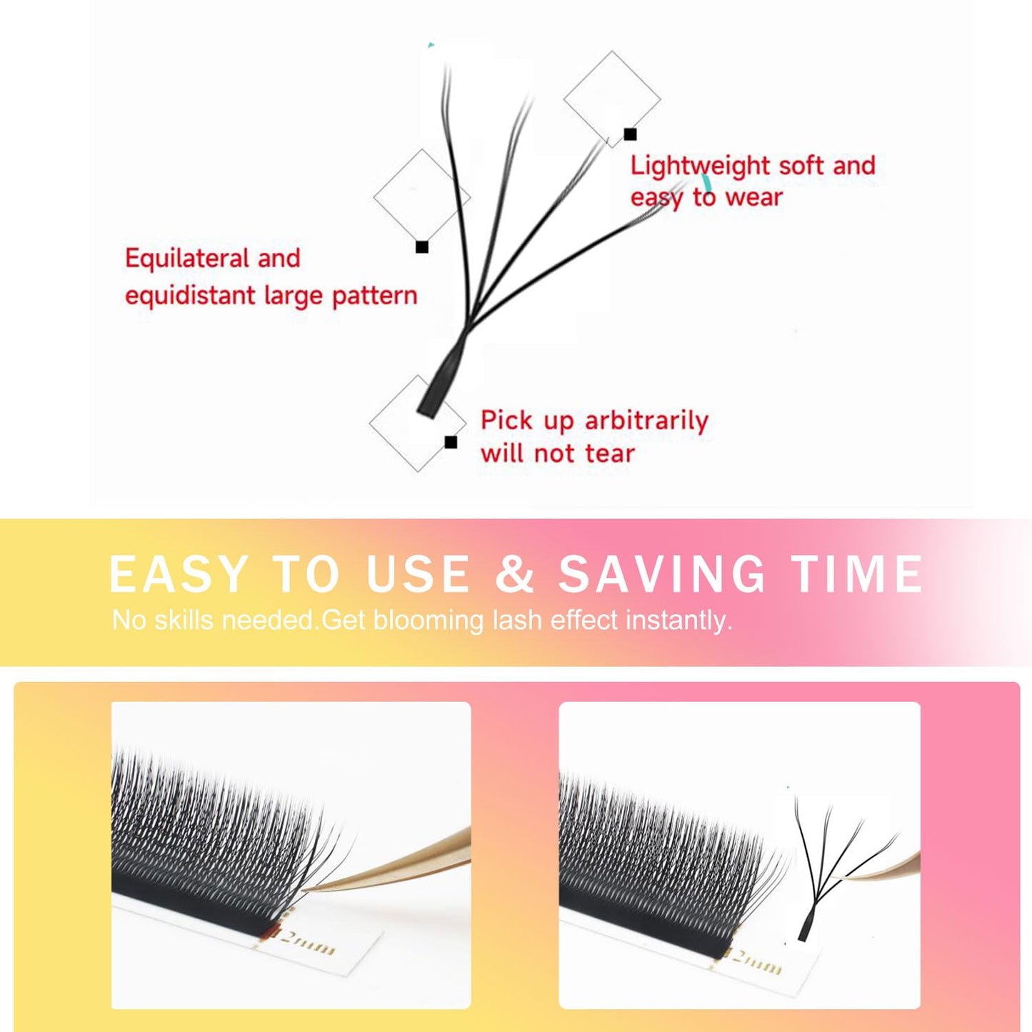 Lash Extensions Double Tips 4D Eyelash Extensions W Shape 0.07mm Thickness C Curl Mix 8-15mm Premade Fans Easy Fan Volume Lashes Matte Black Crisscross(W-4D-Double Tips-0.07-C,8-15mm Mix)