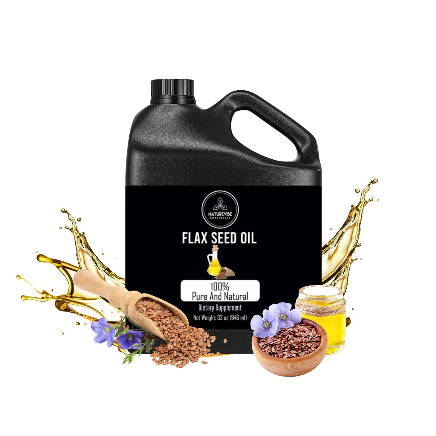 Naturevibe Botanicals Flaxseed Oil 32 Ounces | 100% Pure and Natural | Great for Skin Care and Hair Care