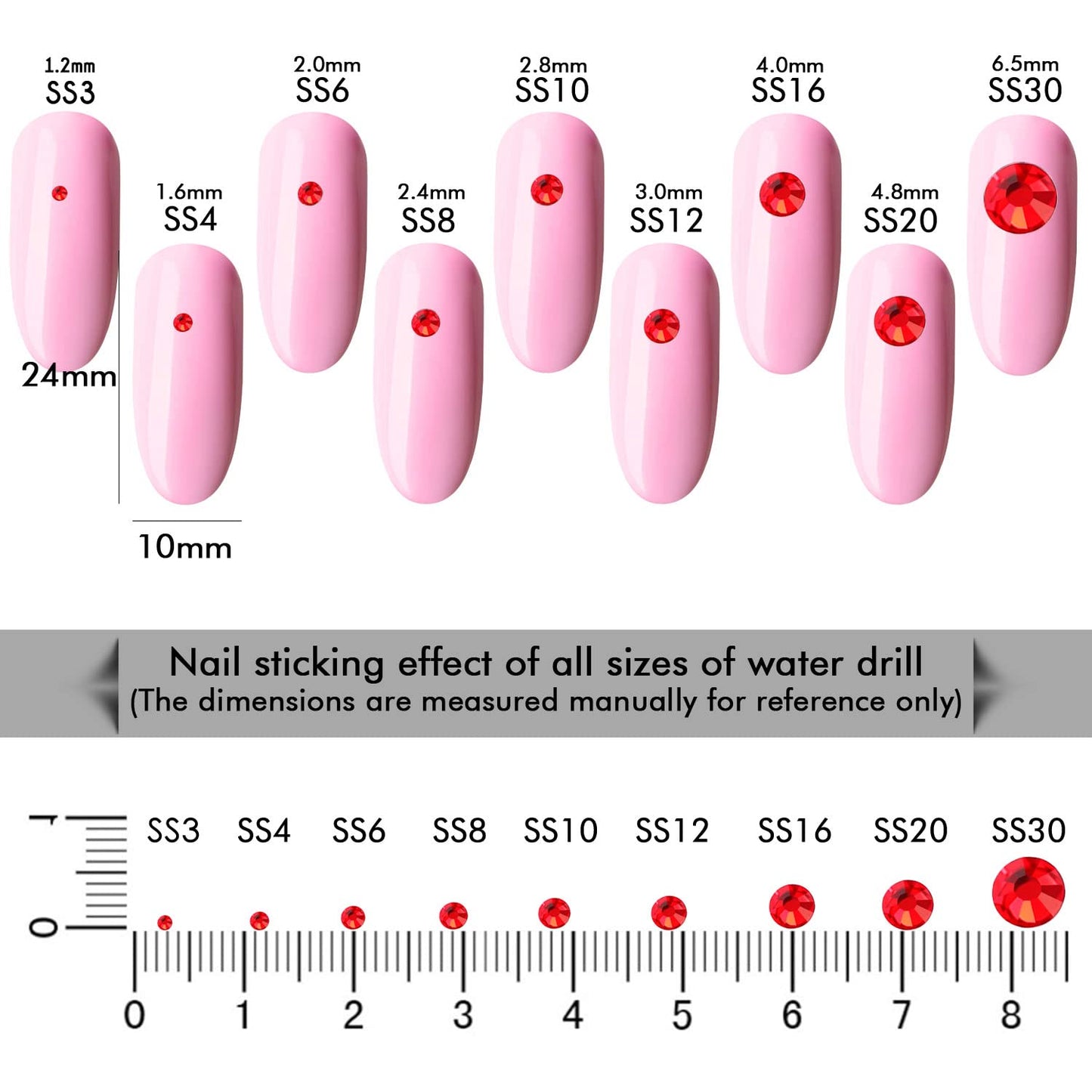 1440Pcs Siam Crystal Rhinestones,Glass Flatback Rhinestones Mini Gemstones for Nail Face Makeup Art Crafts Clothes Decoration -(SS8,2.4mm,Siam)