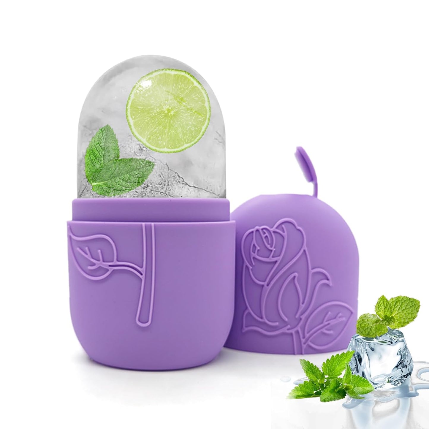 Ice Face Roller Massager for Face, Reusable Silicone Ice Cube Mold, Facial Beauty Ice Roller, Reduce Puffiness and Dark Circles, Minimize Pores & Improve Skin Texture (Purple)