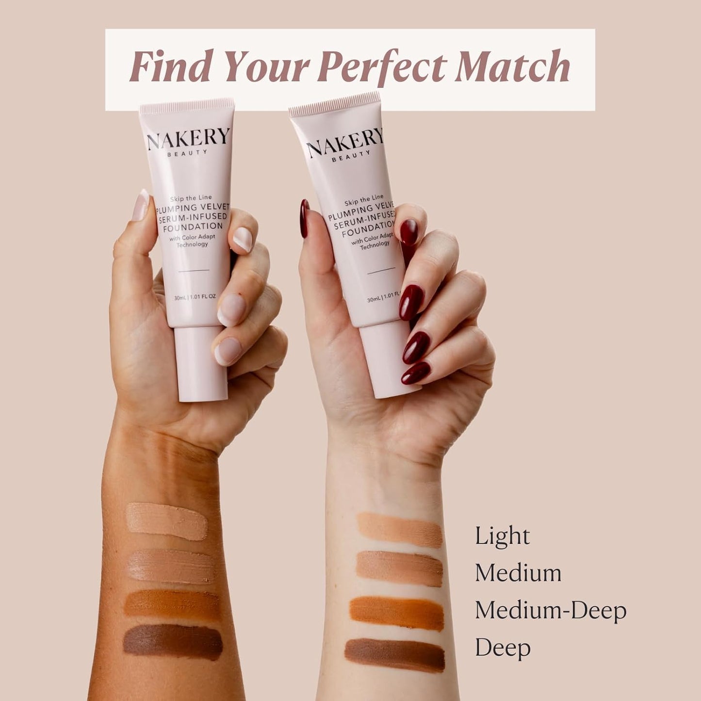 Nakery Full Coverage Foundation for Women - 5 in 1 Plumping Liquid Foundation Makeup - Serum Infused Makeup Foundation Smart Color Adapt with Niacinamide & Hyaluronic Acid for All Skin Types - Light