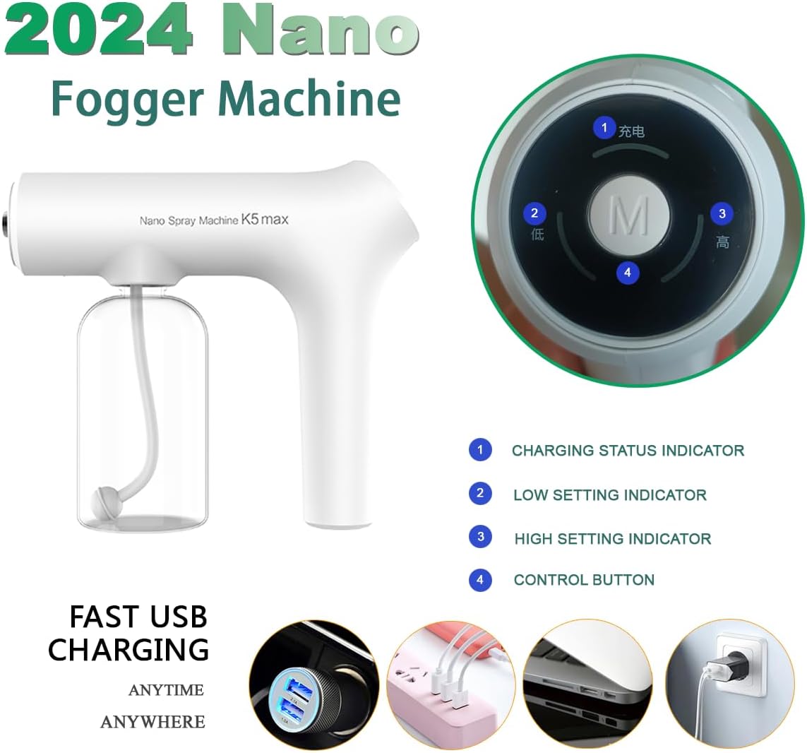 Atomizer Sprayer Rechargeable Nano Mist & Barber Spray Gun– Electrostatic Portable Sprayer with Blue Light for Home, Office & Travel