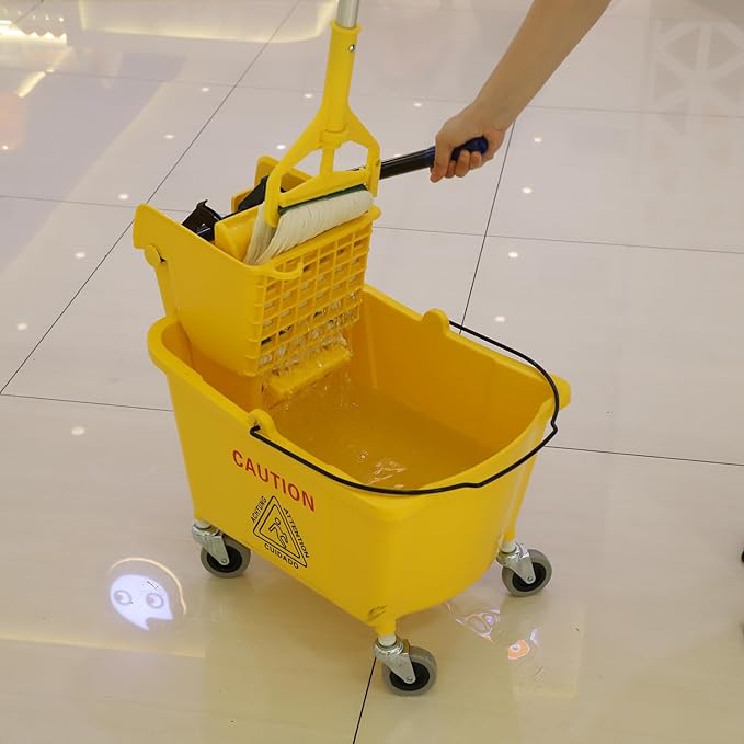 Commercial Mop Bucket with Side Press Wringer on Wheels, 35Qt,Yellow Including One Commercial Mop