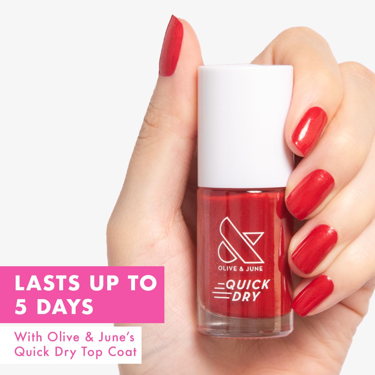 Olive & June Quick Dry Nail Polish | Instant, Fast-Drying, Smudgeproof Color | 15-free, Vegan, Cruelty-Free Formula | Lasts up to 5 Days | Salon-Quality Manicure at Home | Lippy | Shimmering Red