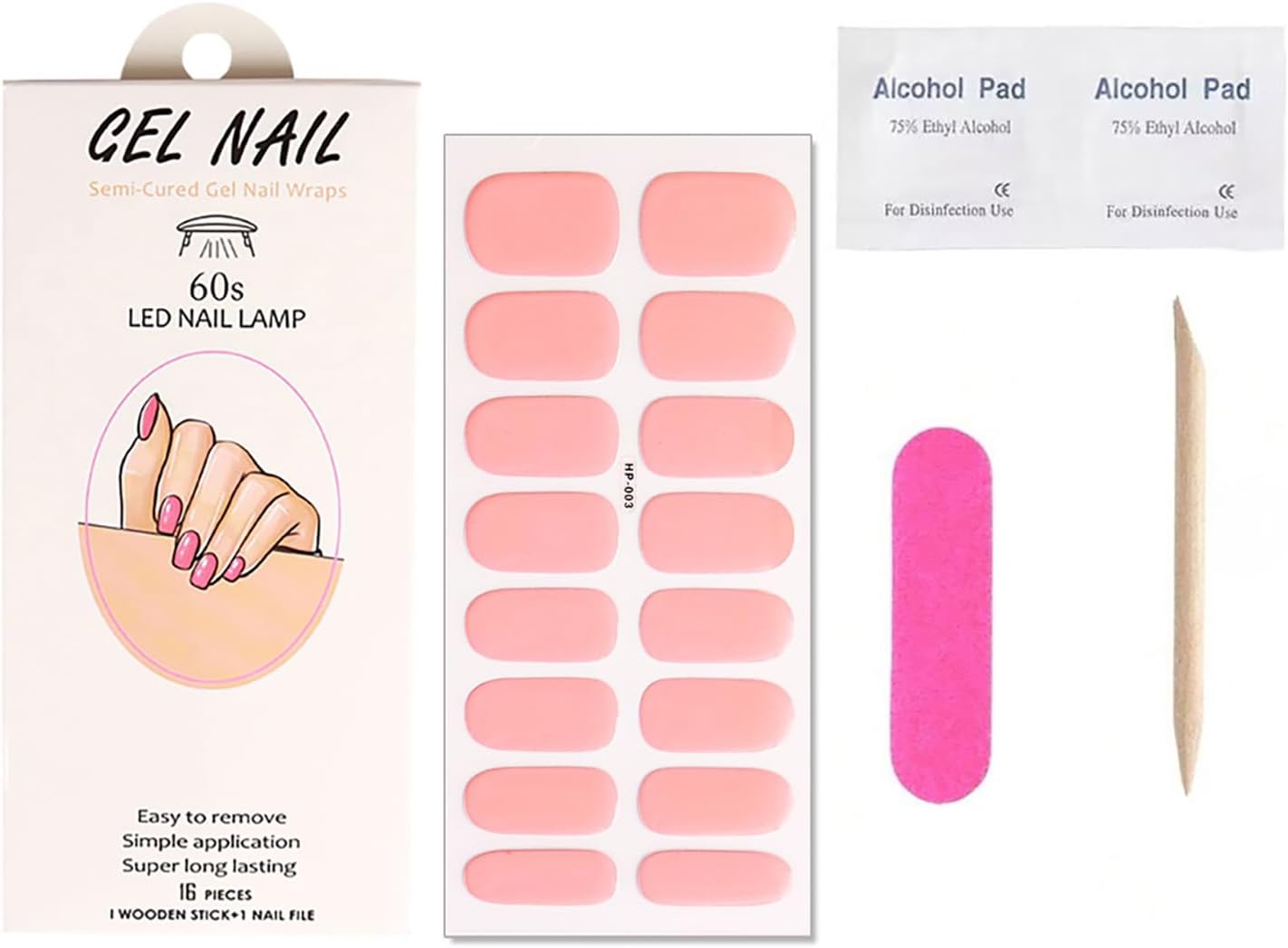 Semi Cured Gel Nail Stickers Decals Solid Color Gel Polish Strips Set Pink Self-Adhesive Design Real Nail Strips for Women DIY Waterproof Manicure Kit Party Nails Decoration 1 Sheets