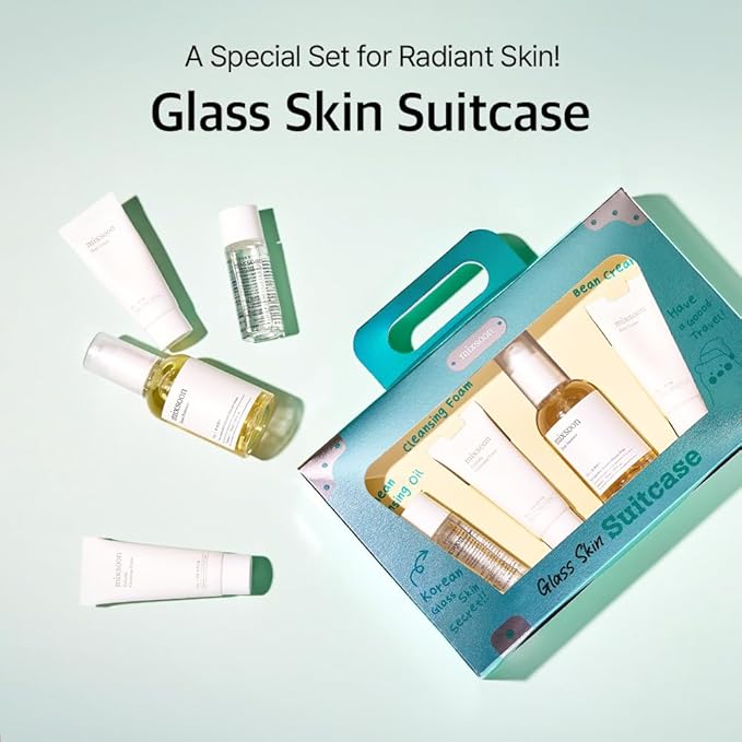 mixsoon Glass Skin Suit Case Set-5-Step Skincare Kit - Hydrating and Radiance-Cleansing Oil, Foam, Essence, Cream 105ml / 3.55 fl.oz. Korean Glass Skin Care