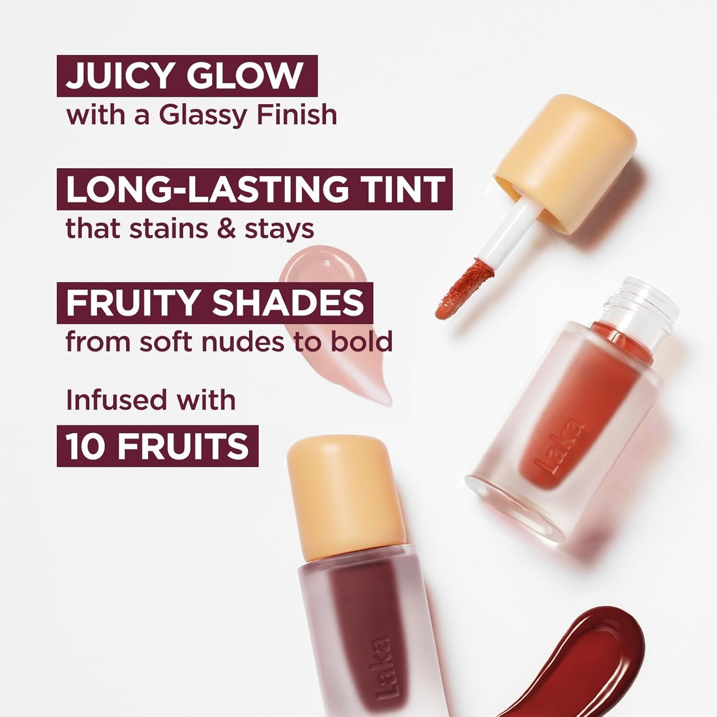 Laka Fruity Glam Lip Tint Mini, Glowing Lip Stain with Wide Color Spectrum, Hydrating & Lightweight Texture, Long-Lasting Bold Stain, Non-Sticky, Vegan, K-Beauty (#112 Ping-pong)