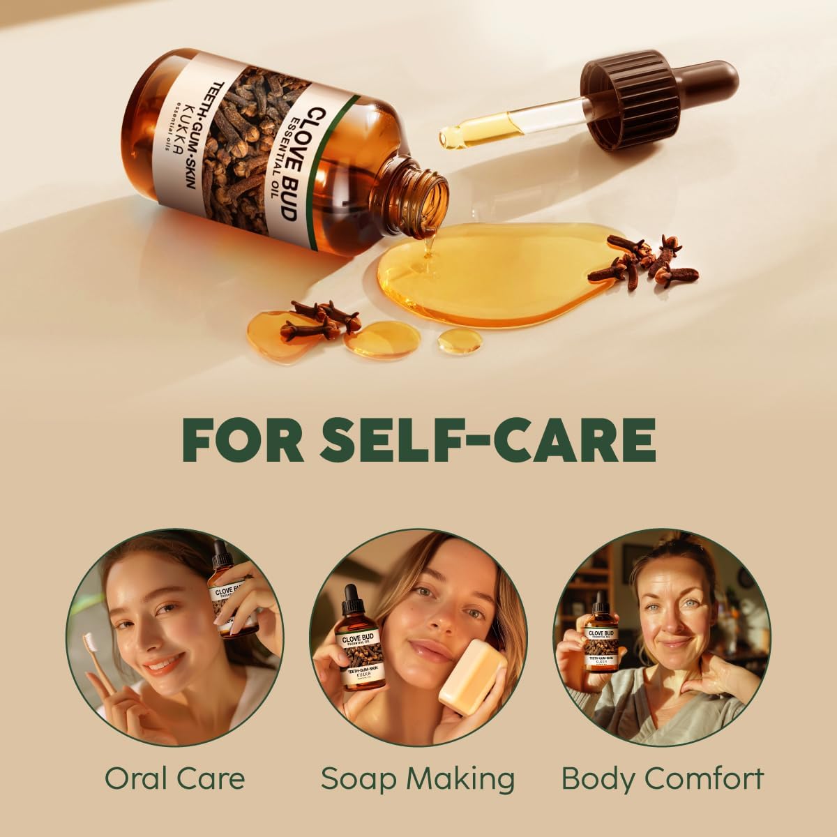 Kukka Clove Oil for Teeth and Gums - 4 Fl Oz - Clove Essential Oil - Sourced from Flower Buds - Ideal for Oral Care, Hair, Diffuser, DIY Soap Making Scents