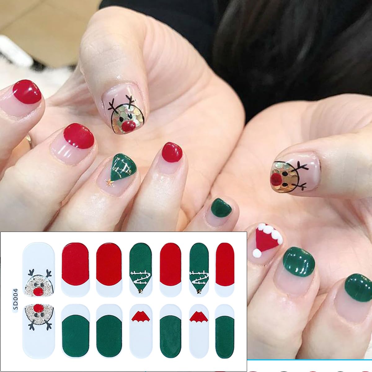 6Sheets Christmas Gel Nail Stickers White Snowflake Gel Nail Polish Strips Glitter Santa Claus Xmas Trees Elk Design Cute Christmas Stickers Full Wrap Winter Gel Nail Strips for Women Manicure DIY