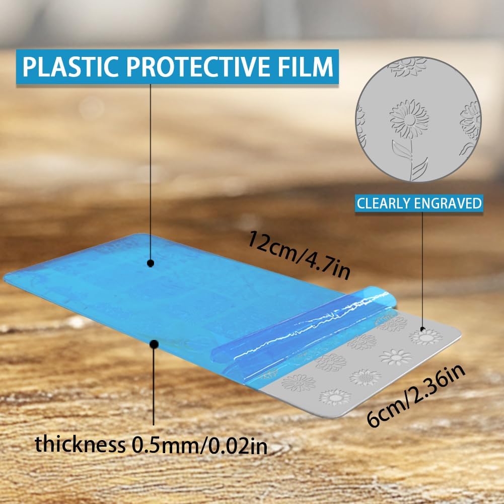 3Pcs Nail Stamping Plate Set Sunflower Nail Stamping Templates French Line Tip Nail Plates Floral Leaves Stainless Steel DIY Reusable Tools with Stamper Scraper for Manicure Printing