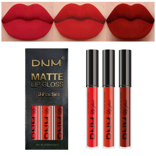 evpct 3Pcs Dark Ruby Fire Red Matte Liquid Lipstick Lip Stain Lipgloss sets for Women 24 Hour Red Matte Lipstick Long Lasting Smudge Proof
