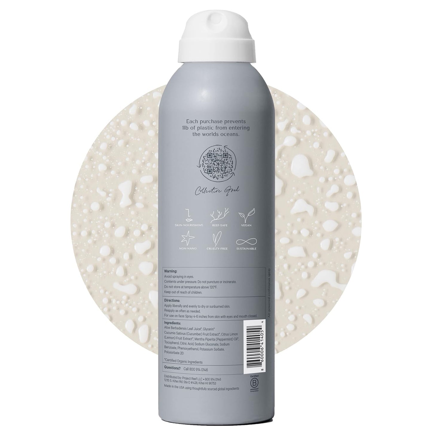 Non-Aerosol Cooling Mist w/Aloe Vera, Peppermint, Cucumber - Non-Sticky, Non-Greasy Formula, Sunburn Relief, After Sun Care, Hydrating Face & Body Spray
