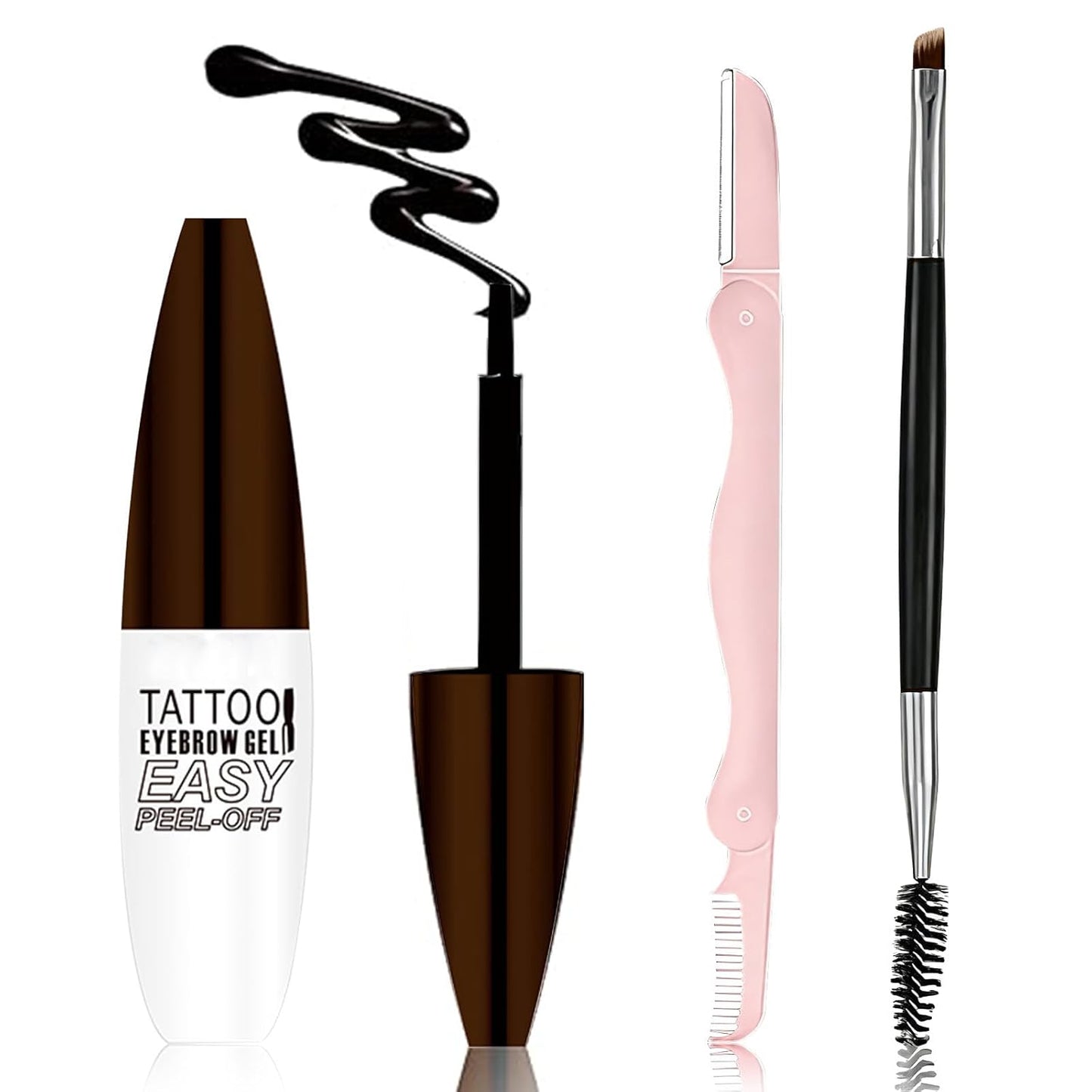 Easy Peel Off Eyebrow Gel Kit, Brown Tattoo Brow Gel, Long-lasting Waterproof and Transfer for Women to Achieve Natural Fuller Brows, Suitable for All Skin Types