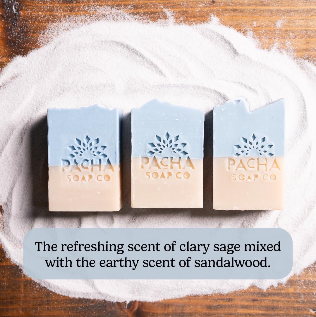 Pacha Soap Co. Bar Soap - Premium, Handcrafted, Hydrating, Natural Face Wash, Hand Cleanser, Body Wash, Soothing Essential Oils (Sand & Sea, 5-Pack, 4 oz ea)
