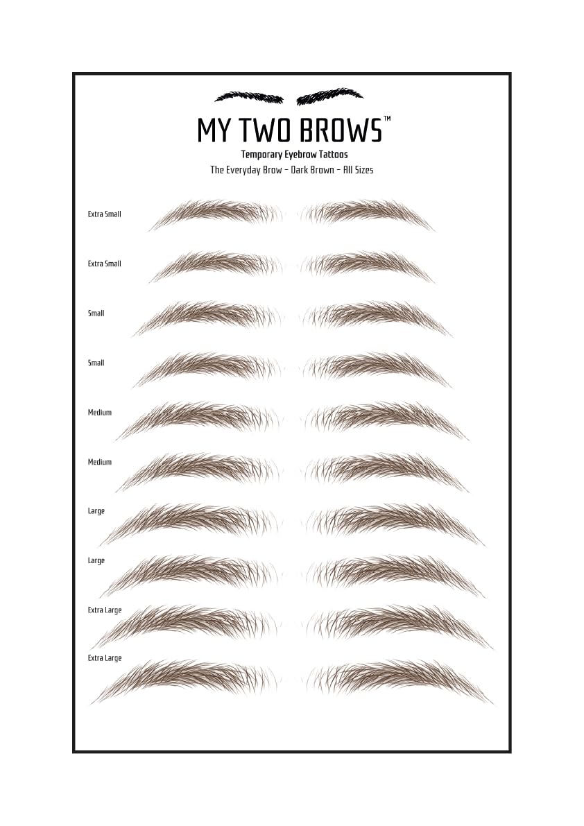 (10 pairs) Dark Brown Temporary Eyebrow Tattoo - Small Size - Waterproof & Smudgeproof - Everyday Brow Style Eyebrow Stickers - Sheet Lasts up to 30 Days - Won't Work on Existing Brows