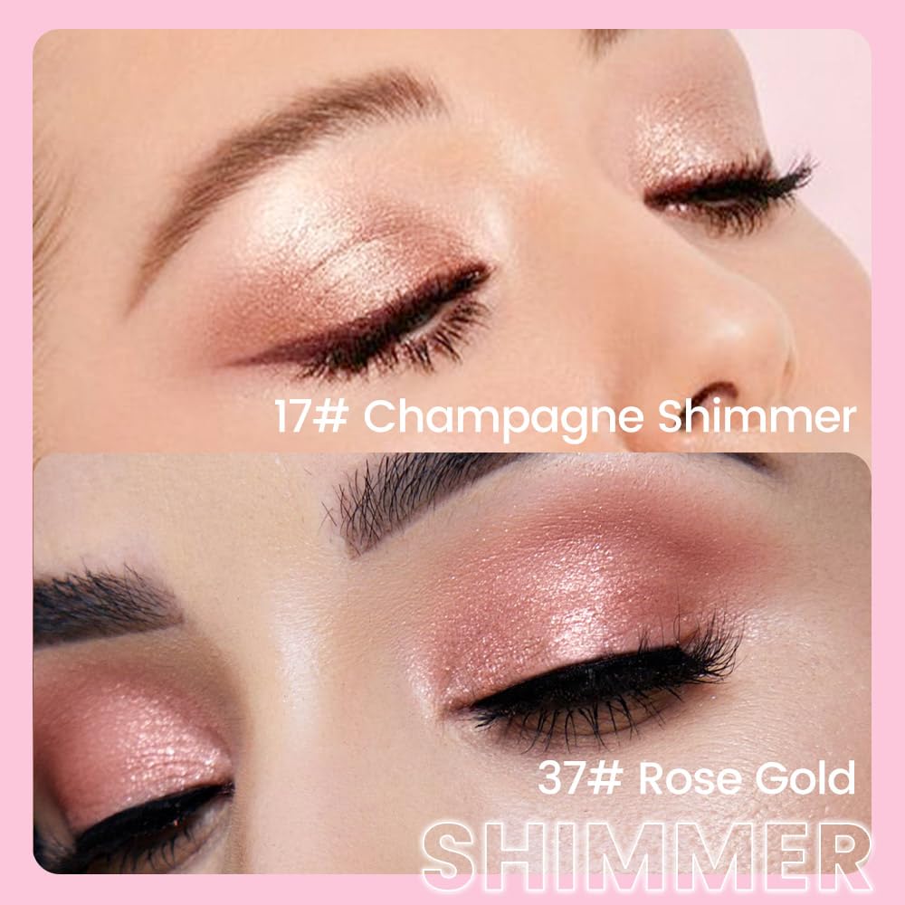 evpct 2Pcs Cream Eye Shadow Brightener Sticks Set for Eyes Waterproof, Champagne & Rose Gold Shimmer Cream Eyeshadow Applicator Stick Long Lasting Pigmented Eye Makeup sombras en crema para ojos 17+37