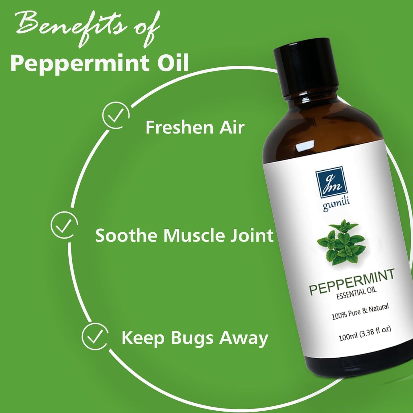 Peppermint Oil for Diffuser, Hair, Spray, Soap, Body Wash, 100% Pure Peppermint Essential Oil - 100ml