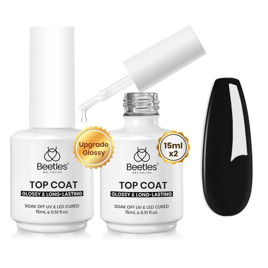 Beetles Extra Glossy No Wipe Gel Top Coat, 2 Pcs 15ml Super Shiny Clear Glossy Top Coat Gel Nail Polish, Soak Off Uv Nail Lamp Nail Salon Manicure DIY Home Gifts for Women
