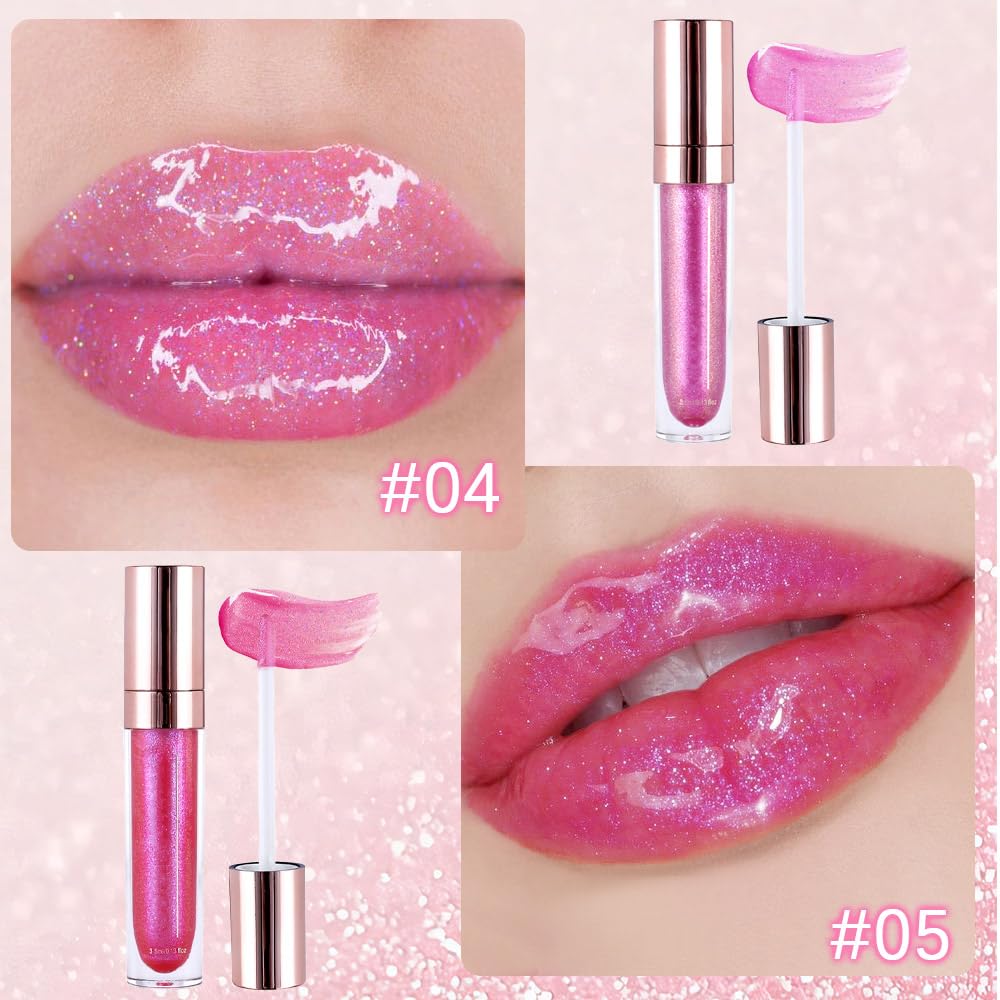evpct 2Pcs Blush Red Pink Pearlescent Chameleon Shimmer Glitter Lipstick Lip Gloss, Long Lasting Waterproof Glitter Metallic Sparkly Glossy Lip Gloss Tint Stain Liquid Lipsticks Makeup Set for Women