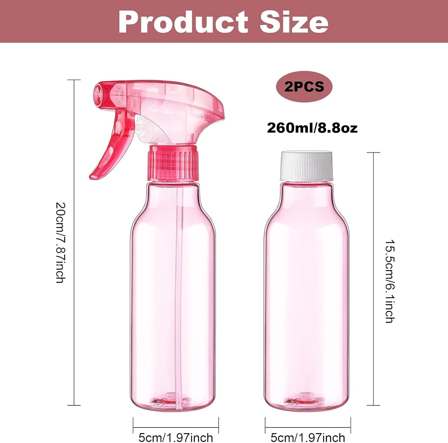 Cosywell Plastic Spray Bottles 8.8oz/260ml 2 Pack Empty Spray Bottle for Cleaning Mist/Stream Refillable Container Water Spraying Bottle for Cooking Hair Care Essential Oils(Pink)