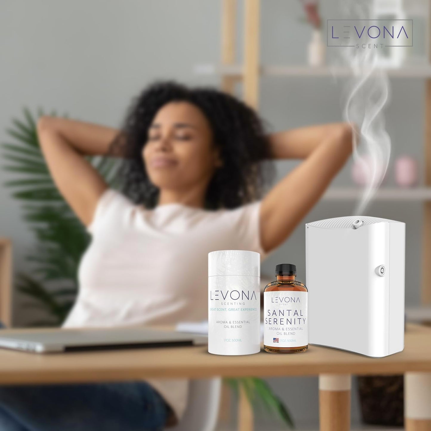 Levona Scent Santal Serenity Essential Oil: Notes of Sandalwood, Papyrus & Amber - aromatherapy oils for hotel, home and office - Fragrance oil for diffusers & Humidifiers - Home Luxury Scents -500 Ml