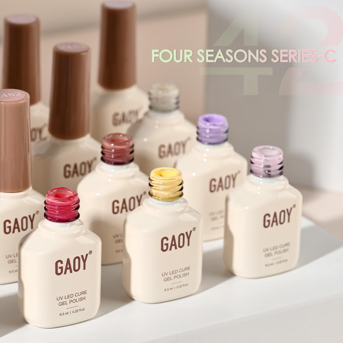 GAOY 42 Pcs Gel Nail Polish Kit, Brown Glitter Burgundy Red Colors All Seasons Gel Nail Polish Set with Glossy & Matte Top Coat and Base Coat for Salon and DIY Manicure at Home