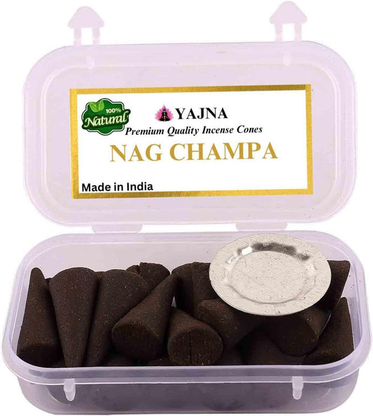 Yajna Nag Champa 100%-Natural-Incense-Cones Handmade-Hand-Dipped Organic-Chemicals-Free for-Purification-Relaxation-Positivity-Yoga-Meditation The-Best-scents (20 Count)
