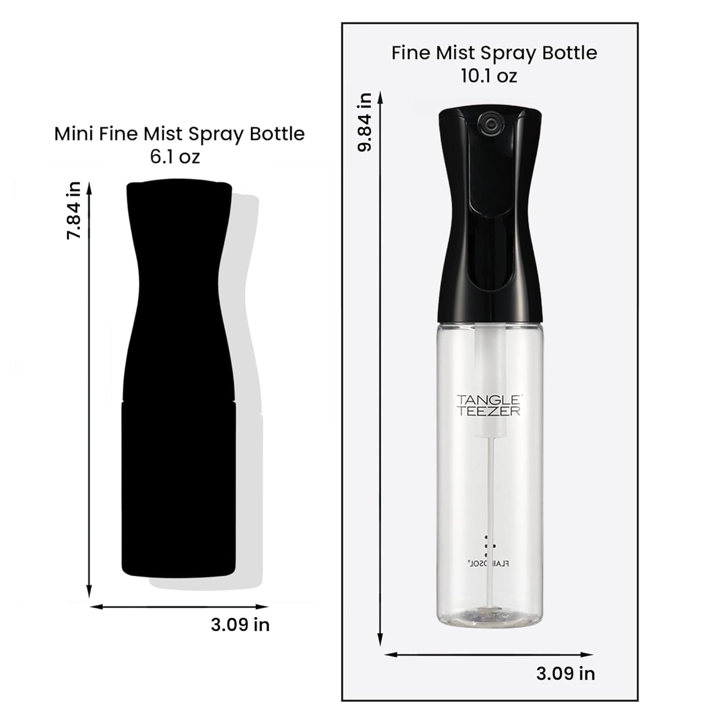 TANGLE TEEZER Fine Mist Continuous Spray Bottle, Reusable and Refillable, for Hair Detangling and Styling, 10.1 oz, Black