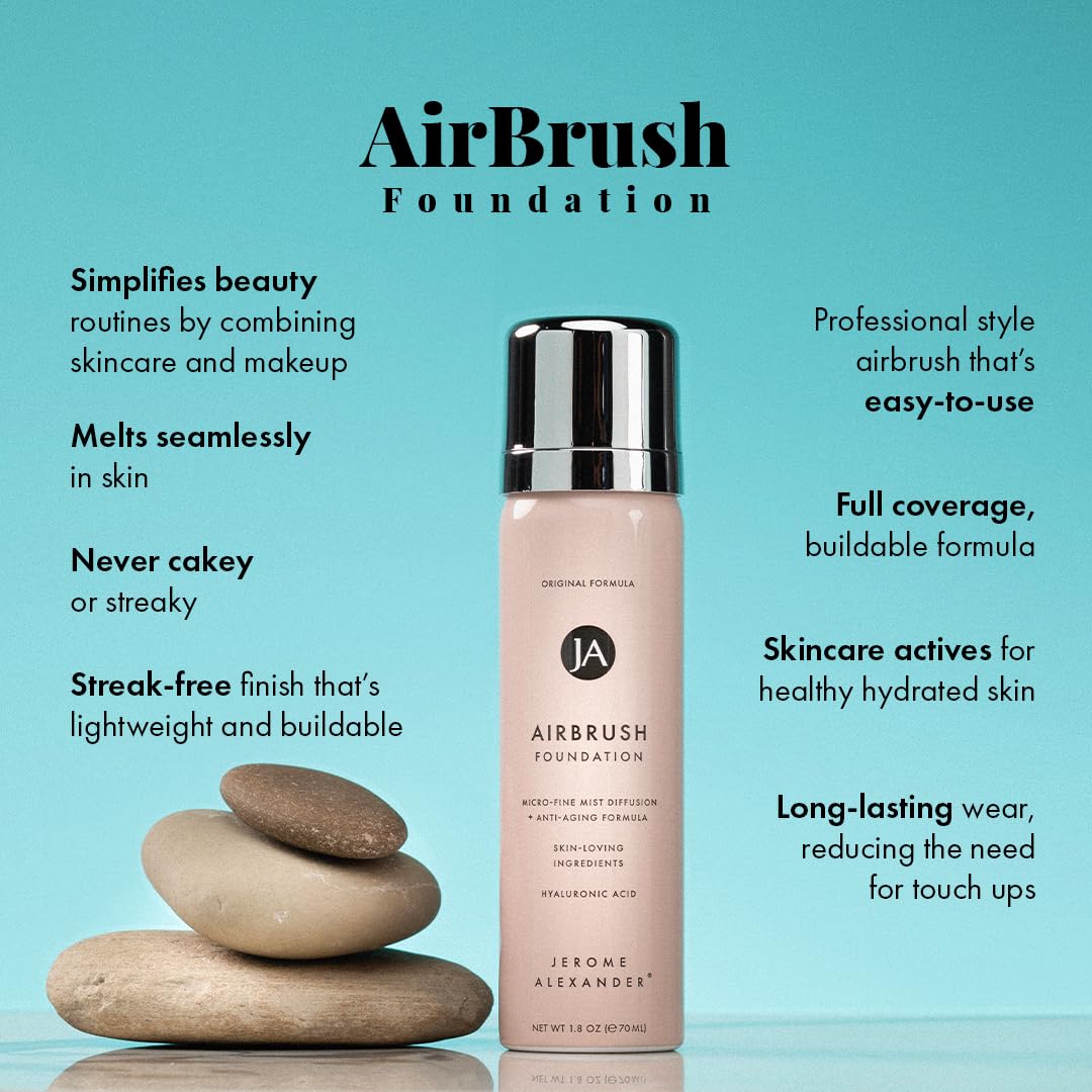 MagicMinerals AirBrush Foundation by Jerome Alexander – 2pc Set with Airbrush Foundation and Kabuki Brush - Spray Makeup with Anti-aging Ingredients for Smooth Radiant Skin - Fair