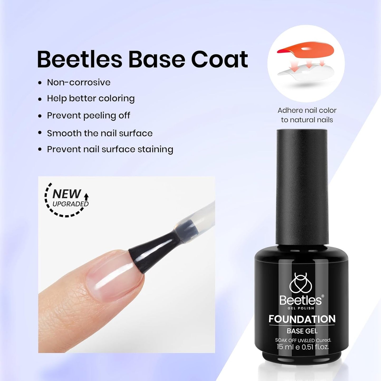 Beetles 3Pcs 15ml Builder Nails Gel with No Wipe Top Coat and Base Coat Set, Nail Extension Strengthening Nail for UV LED Lamp, Soak Off Gel Nail Polish for Nail Art