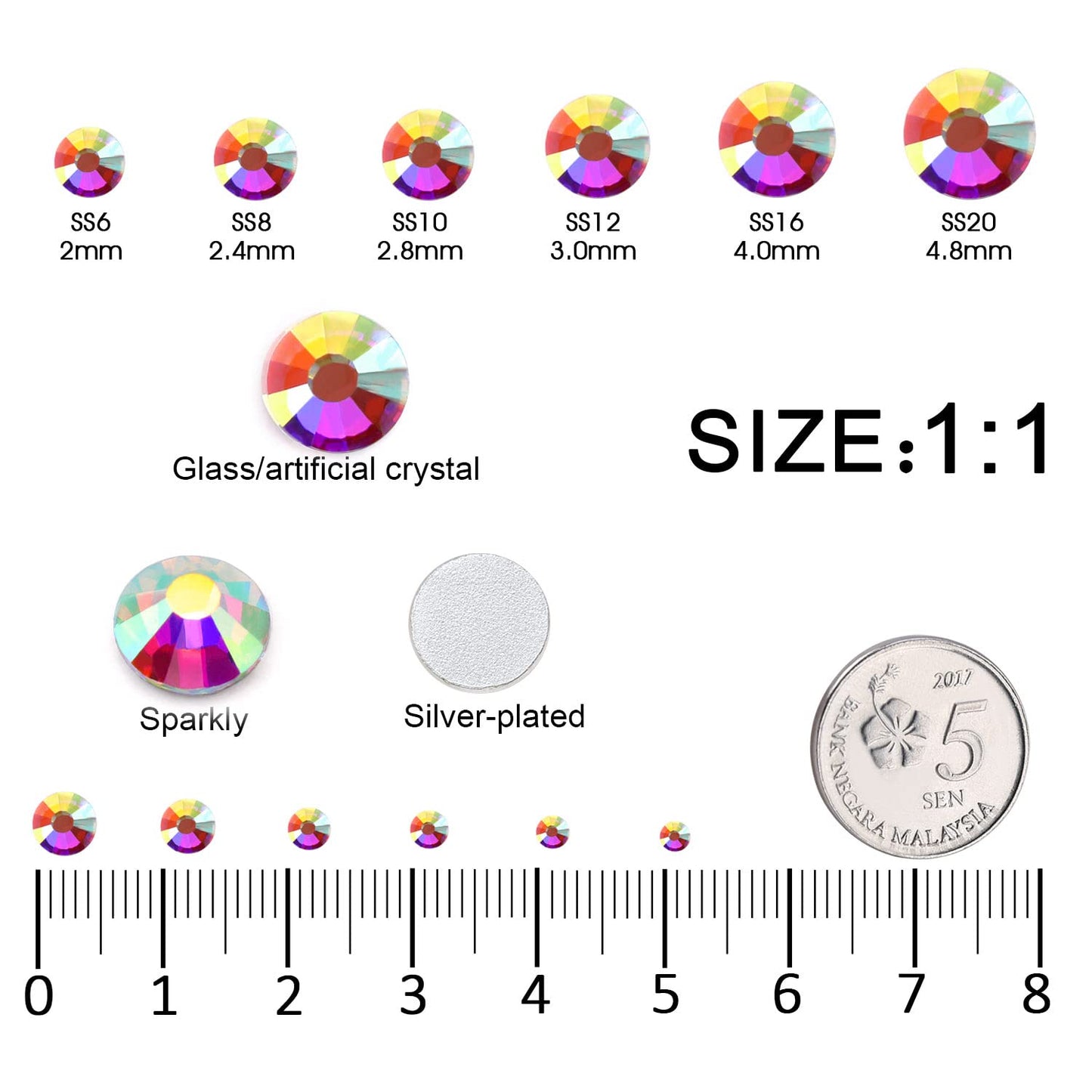 4240Pcs Flatback Crystal Ab Rhinestones Glass Gems for Nail Art Jewels Makeup Tumblers Shiny Round with Tweezers and Picking Pen (SS6~SS20 Set)