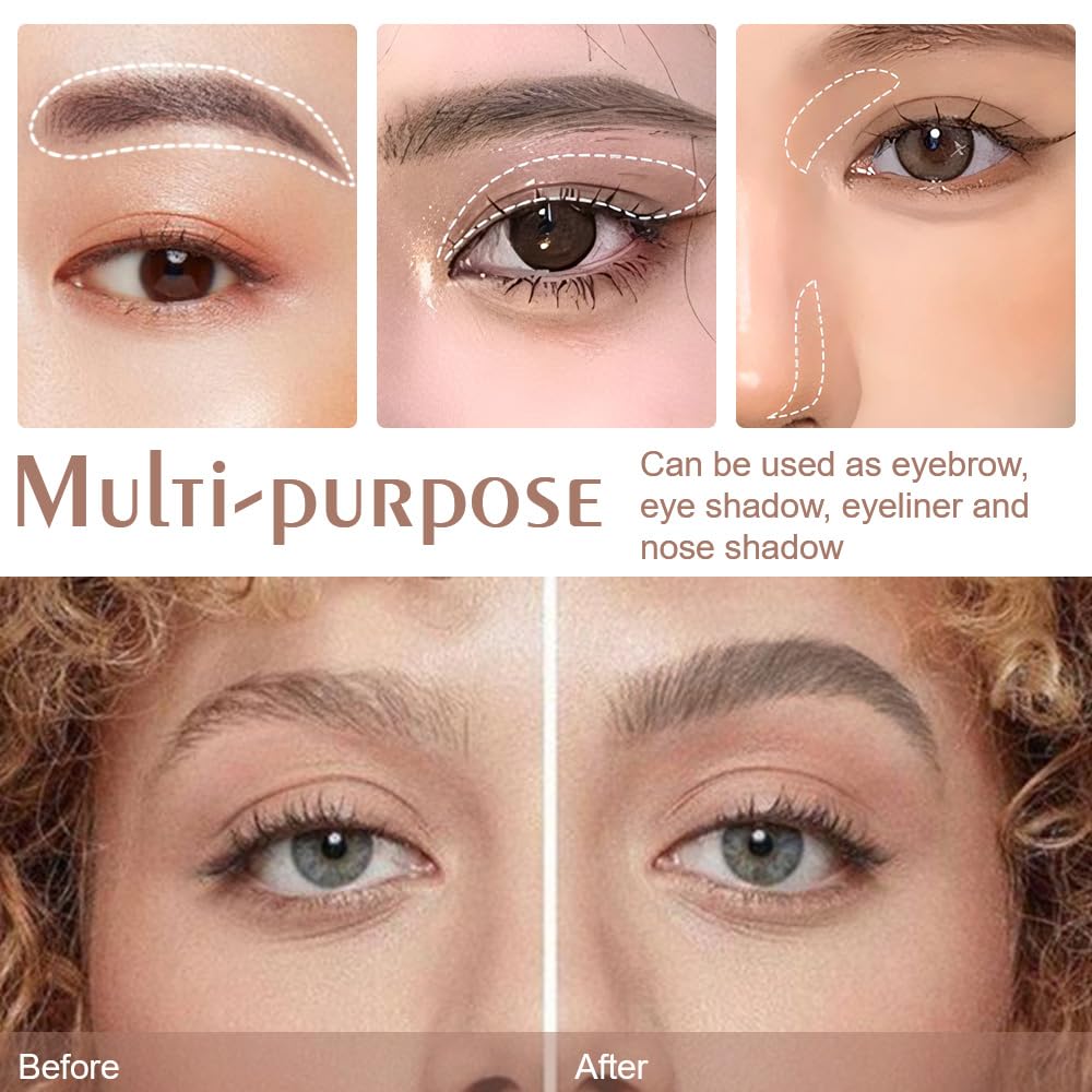 Brown Eye Brow Powder for Women, Light Medium Matte Gray White Eyebrow Powder Kit with Brush, Long-Lasting 3 Colors Brow Palette, Filler for Full, Defined Natural Brows Shaping