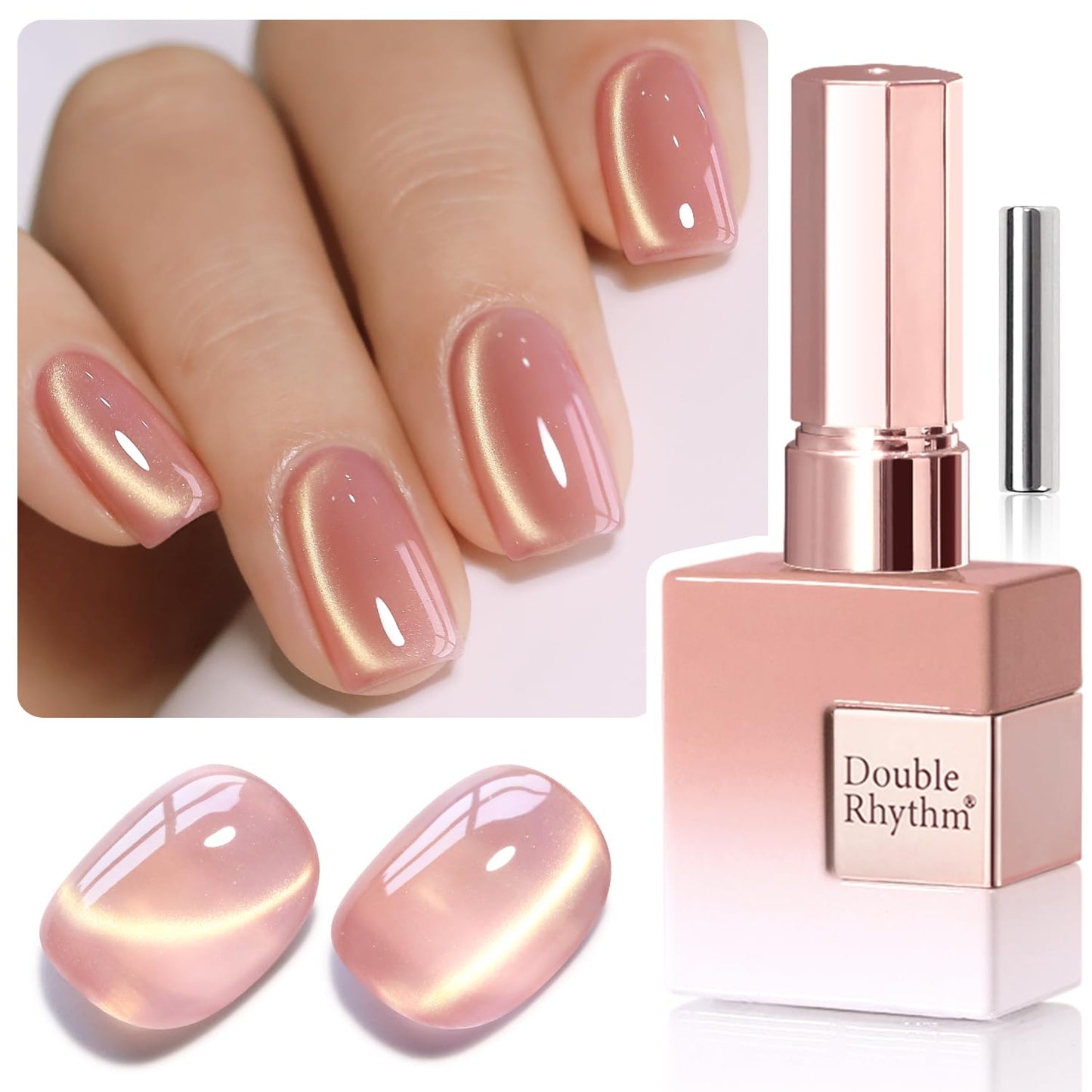 Double Rhythm 0.5 Oz Cat Eye Gel Polish with Magnet Same Color Same Bottle Holographic Glitter Shimmer Translucent Color Salon 15 ML Magnetic Nail Art (Nude Pink-MC1178)